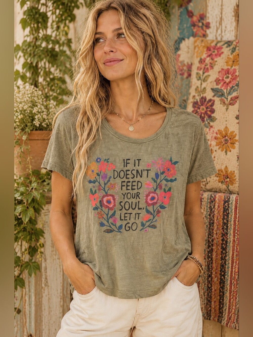 NATURAL LIFE Olive Floral "If It Doesn't Feed Your Soul, Let It Go" Tee